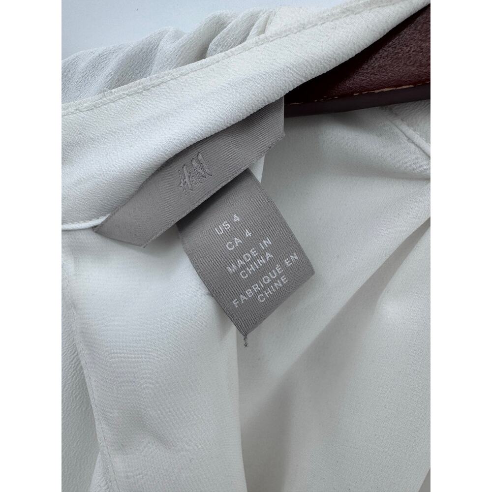 H&M White Sleeveless Blouse Tie Neck Mock Neck Minimalist Coquette Chic Size 4 - Picture 4 of 8